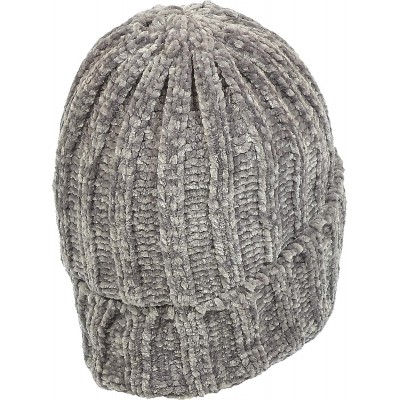 Skullies & Beanies Women's Chenille Rib Knit Hat Foldover Beanie Faux Fur Lined - 01 Gray - CT18IKDSSD9 $11.57