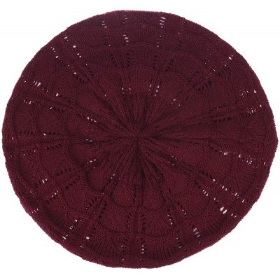 Berets Chic Soft Knit Airy Cutout Lightweight Slouchy Crochet Beret Beanie Hat - 2-pack Burgundy & Black - CV18LEK0Y3L $13.09