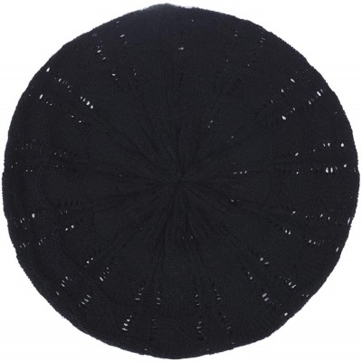 Berets Chic Soft Knit Airy Cutout Lightweight Slouchy Crochet Beret Beanie Hat - 2-pack Burgundy & Black - CV18LEK0Y3L $13.09