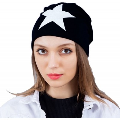 Skullies & Beanies Women's Winter Cotton Beanie Cap Thin Hip-hop Star Hat - Black - CJ1279BP23T $10.67