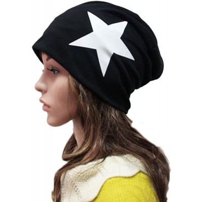 Skullies & Beanies Women's Winter Cotton Beanie Cap Thin Hip-hop Star Hat - Black - CJ1279BP23T $10.67