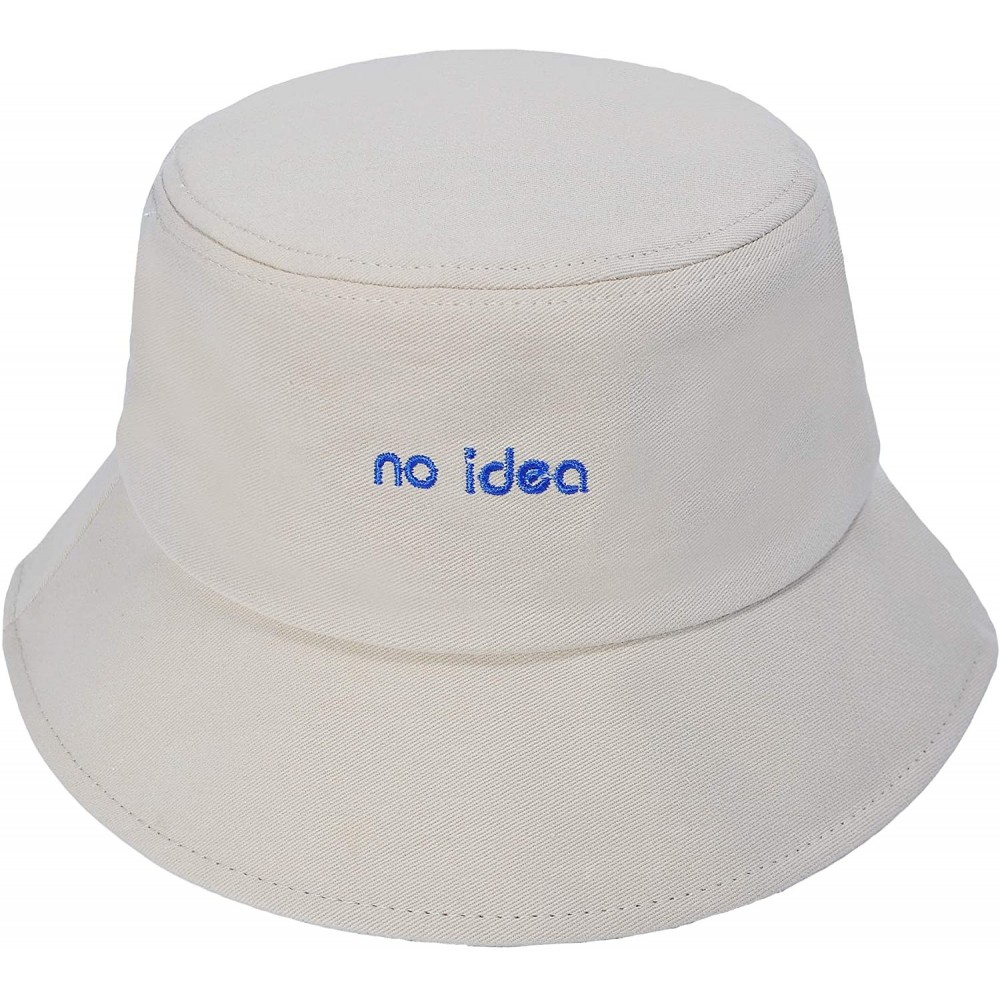 Bucket Hats Unisex Fashion Unique Word Embroidered Bucket Hat Summer Fisherman Cap for Men Women Teens - No Idea Beige - C819...