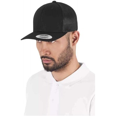 Baseball Caps Flexfit Retro Snapback Trucker Cap - Black/Black - CH12O6XQH1N $10.85