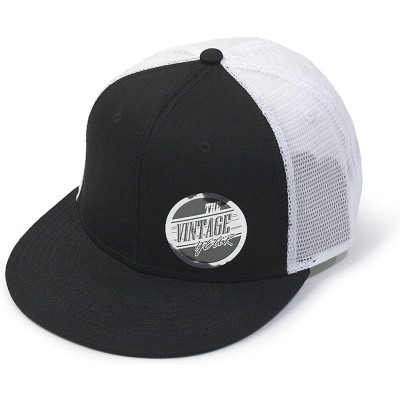 Baseball Caps Plain Cotton Twill Flat Brim Mesh Adjustable Snapback Trucker Baseball Cap - Black/Black/White - CY122TZG2TD $1...