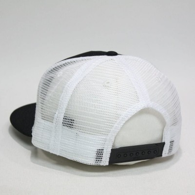 Baseball Caps Plain Cotton Twill Flat Brim Mesh Adjustable Snapback Trucker Baseball Cap - Black/Black/White - CY122TZG2TD $1...