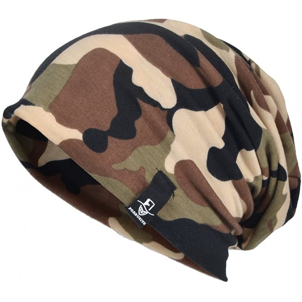 Skullies & Beanies Men Slouch Hollow Beanie Thin Summer Cap Skullcap - Camo Green - C5182GC227Y $12.92