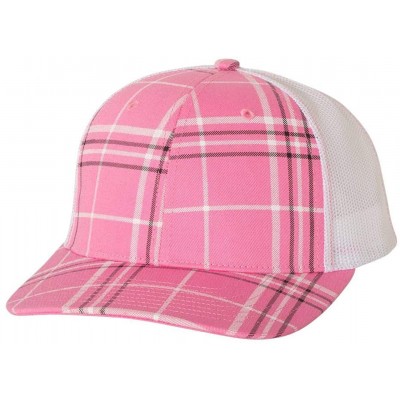 Baseball Caps Richardson Unisex 112 Trucker Adjustable Snapback Baseball Cap - Plaid Print Hot Pink/ Black/ White - CJ1889004...