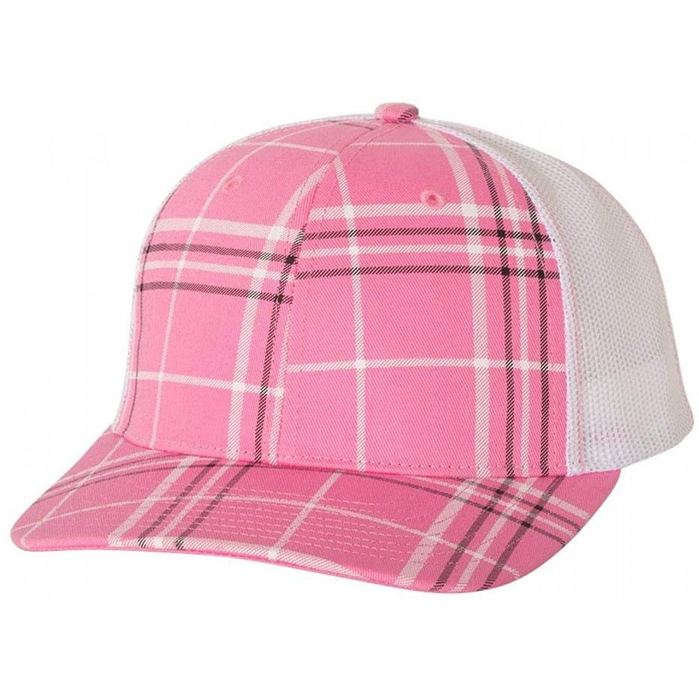 Baseball Caps Richardson Unisex 112 Trucker Adjustable Snapback Baseball Cap - Plaid Print Hot Pink/ Black/ White - CJ1889004...