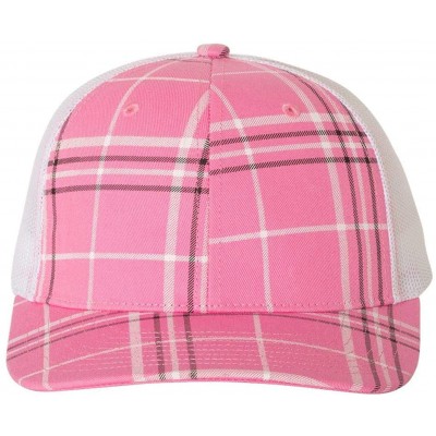 Baseball Caps Richardson Unisex 112 Trucker Adjustable Snapback Baseball Cap - Plaid Print Hot Pink/ Black/ White - CJ1889004...