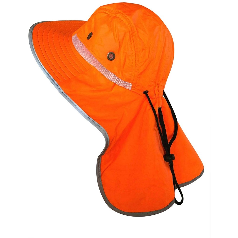 Sun Hats Men High Visibility Sun Hat with Neck Flap Wide Brim Boonie Hat Bucket Cap Packable Adjustable - Neon Orange - C418R...