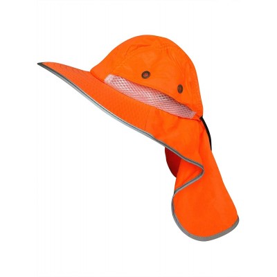 Sun Hats Men High Visibility Sun Hat with Neck Flap Wide Brim Boonie Hat Bucket Cap Packable Adjustable - Neon Orange - C418R...