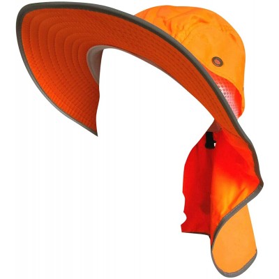 Sun Hats Men High Visibility Sun Hat with Neck Flap Wide Brim Boonie Hat Bucket Cap Packable Adjustable - Neon Orange - C418R...