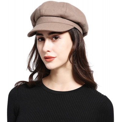 Newsboy Caps Melton Wool Newsboy Gatsby Ivy Baker Boy Cap Visor Beret Cabbie Hat for Ladies - 8 Panel-camel - CO1889IUA9M $13.13