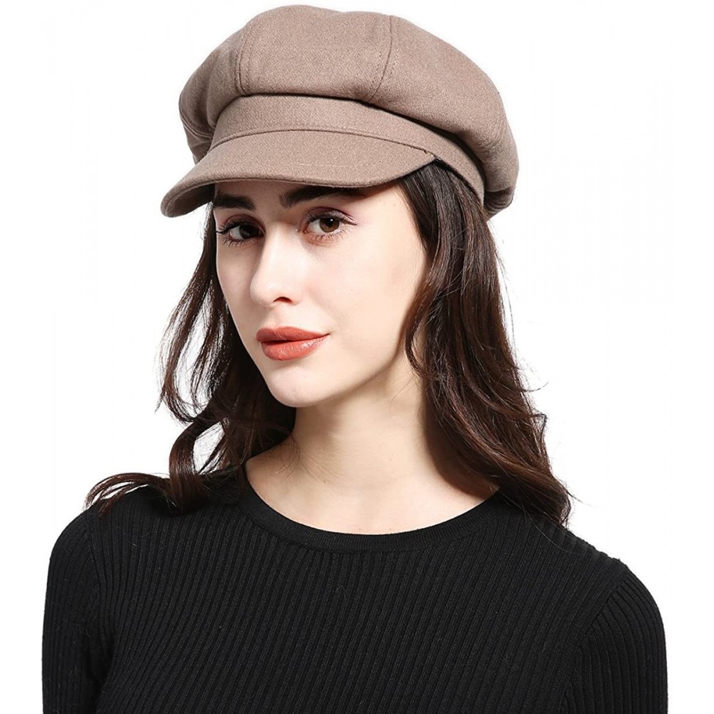 Newsboy Caps Melton Wool Newsboy Gatsby Ivy Baker Boy Cap Visor Beret Cabbie Hat for Ladies - 8 Panel-camel - CO1889IUA9M $13.13