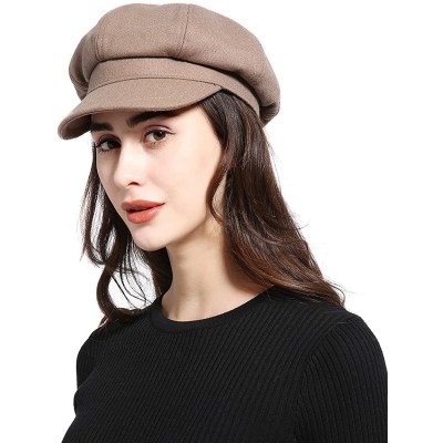 Newsboy Caps Melton Wool Newsboy Gatsby Ivy Baker Boy Cap Visor Beret Cabbie Hat for Ladies - 8 Panel-camel - CO1889IUA9M $13.13