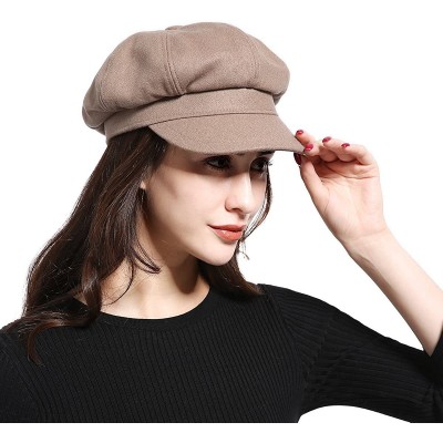 Newsboy Caps Melton Wool Newsboy Gatsby Ivy Baker Boy Cap Visor Beret Cabbie Hat for Ladies - 8 Panel-camel - CO1889IUA9M $13.13