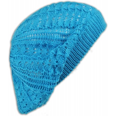 Berets Crochet Beanie Hat Knit Beret Skull Cap Tam - Turquoise - CF11GLEEKIJ $18.85