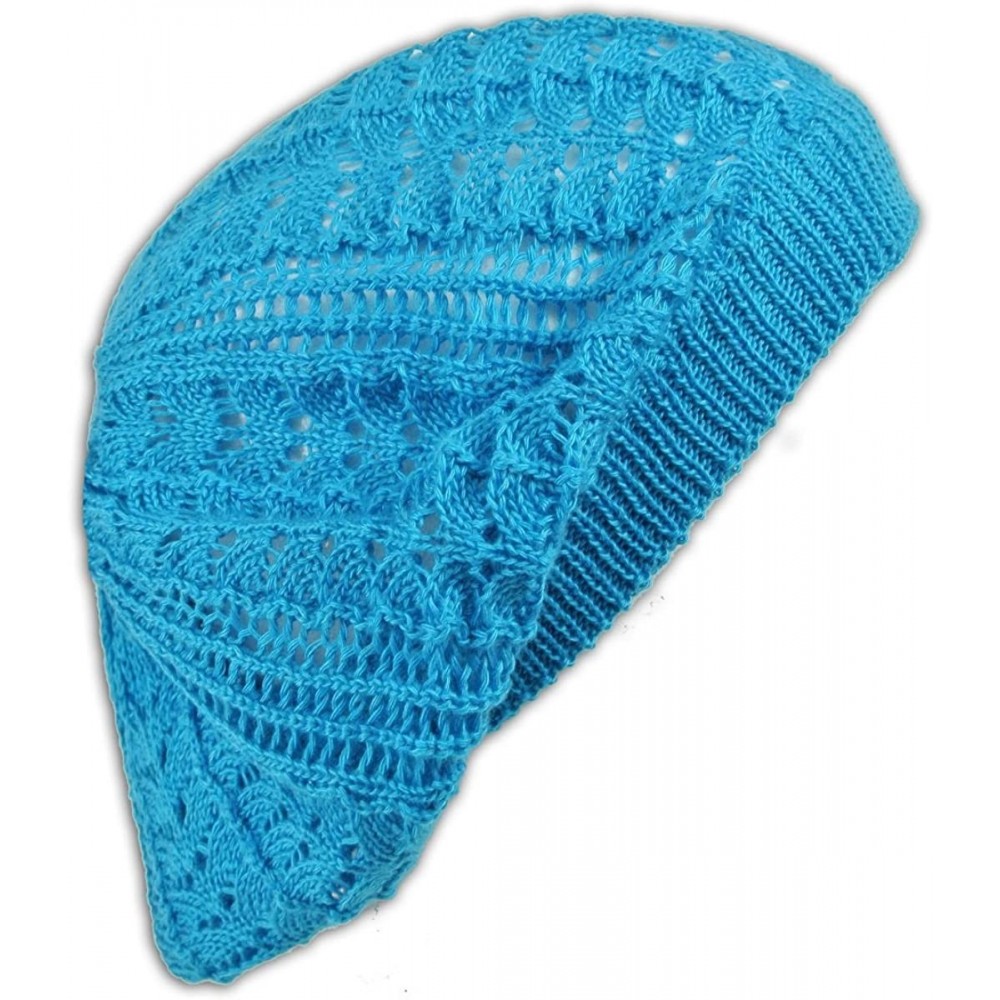 Berets Crochet Beanie Hat Knit Beret Skull Cap Tam - Turquoise - CF11GLEEKIJ $9.17