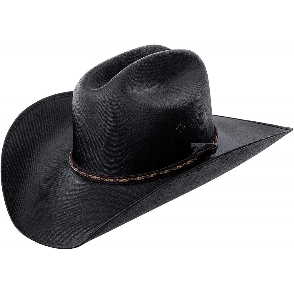 Cowboy Hats Classic Cattleman Straw Cowboy Hat Western Style Pinch Front Canvas Cowboy Cowgirl Hat - Canvas Black - CK18C5TR2...