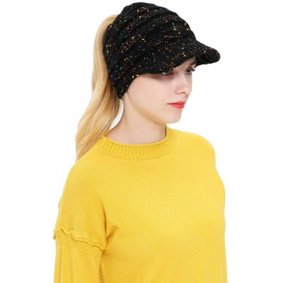 Skullies & Beanies Women Winter Ponytail Turban Hat Knit Baseball Cap Earmuffs Beanie Hat - Black - CS18KNDLO68 $10.82