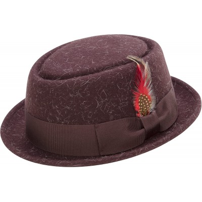 Fedoras Soft Rabbit Wool Snap Brim Pork Pie Teardrop Dent Hat H-52 - Heather Brown - CL185UU59X5 $41.00