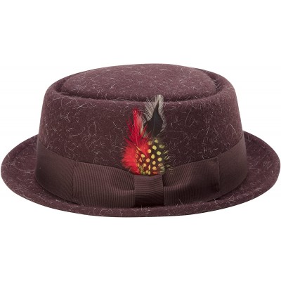 Fedoras Soft Rabbit Wool Snap Brim Pork Pie Teardrop Dent Hat H-52 - Heather Brown - CL185UU59X5 $41.00