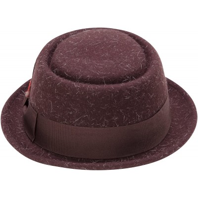 Fedoras Soft Rabbit Wool Snap Brim Pork Pie Teardrop Dent Hat H-52 - Heather Brown - CL185UU59X5 $41.00