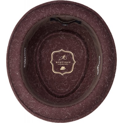 Fedoras Soft Rabbit Wool Snap Brim Pork Pie Teardrop Dent Hat H-52 - Heather Brown - CL185UU59X5 $41.00