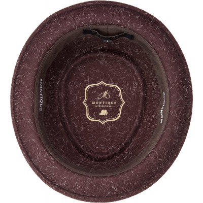 Fedoras Soft Rabbit Wool Snap Brim Pork Pie Teardrop Dent Hat H-52 - Heather Brown - CL185UU59X5 $41.00