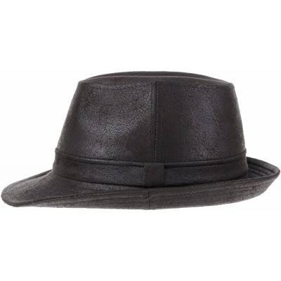 Fedoras Indiana Jones Faux Leather Fedora Hat LD3278 - Darkbrown - CQ12EVL6S7J $34.81