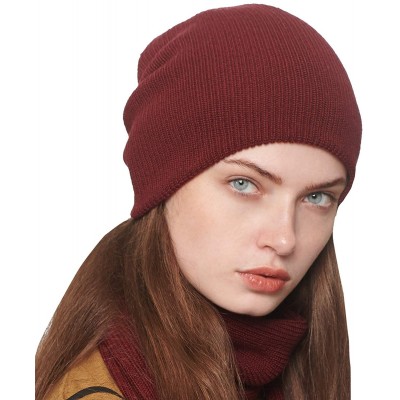 Skullies & Beanies Women's 100% Australian Merino Wool Knit Beanie Hat Warm Skull Caps Headwear - Wine - CU186902WRQ $47.56