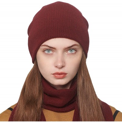 Skullies & Beanies Women's 100% Australian Merino Wool Knit Beanie Hat Warm Skull Caps Headwear - Wine - CU186902WRQ $18.92