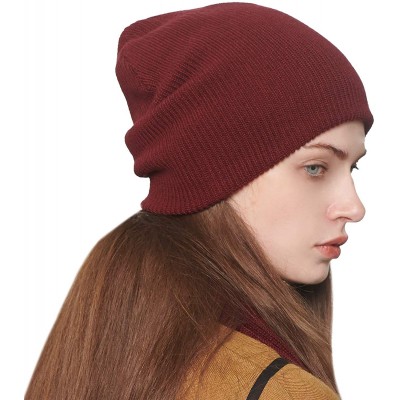 Skullies & Beanies Women's 100% Australian Merino Wool Knit Beanie Hat Warm Skull Caps Headwear - Wine - CU186902WRQ $18.92