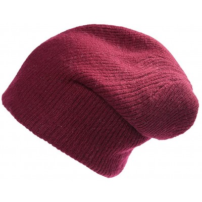 Skullies & Beanies Women's 100% Australian Merino Wool Knit Beanie Hat Warm Skull Caps Headwear - Wine - CU186902WRQ $18.92