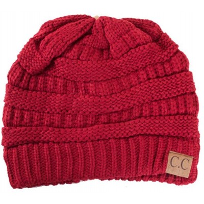 Skullies & Beanies Trendy Warm Chunky Soft Stretch Cable Knit Beanie Skull Cap - Burgundy - C0126QDGCJT $12.61