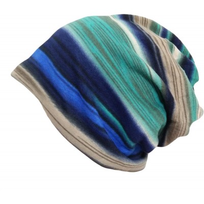 Skullies & Beanies Women's Colorful Striped Chemo Beanie Cap Hat for Cancer Patients - Blue - CN12N45B0J3 $7.71