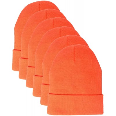 Skullies & Beanies Men's Knit Beanie with Cuff (6 Pack) - Blaze Orange - CJ18GZDDWIH $15.31