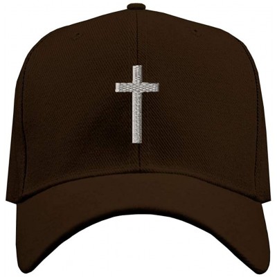 Baseball Caps Baseball Cap Cross Silver Embroidery Acrylic Dad Hats for Men & Women Strap - Brown Design Only - CU12L4FWF31 $...