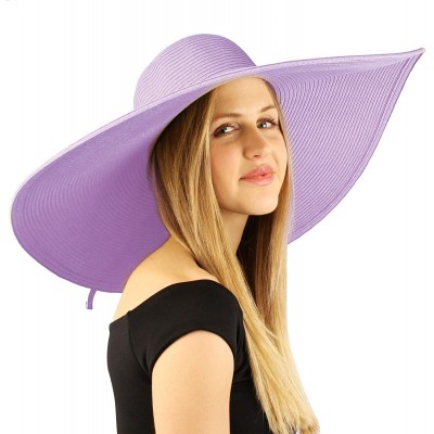 Sun Hats Summer Elegant Derby Big Super Wide Brim 8" Brim Floppy Sun Beach Dress Hat - Lavender - CH1903QS6RZ $39.37