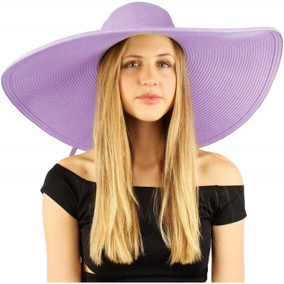 Sun Hats Summer Elegant Derby Big Super Wide Brim 8" Brim Floppy Sun Beach Dress Hat - Lavender - CH1903QS6RZ $39.37