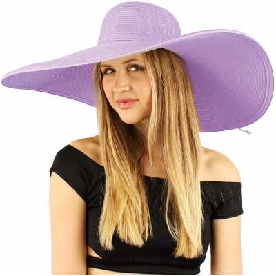 Sun Hats Summer Elegant Derby Big Super Wide Brim 8" Brim Floppy Sun Beach Dress Hat - Lavender - CH1903QS6RZ $39.37