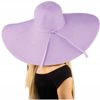 Sun Hats Summer Elegant Derby Big Super Wide Brim 8" Brim Floppy Sun Beach Dress Hat - Lavender - CH1903QS6RZ $39.37