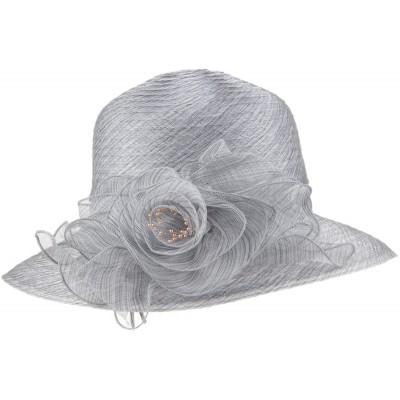 Sun Hats 1920s Womens Summer Organza Kentucky Derby Dress Bowler Sun Hat Derby Tea Party - Light Grey - CI188NCUAH5 $15.83