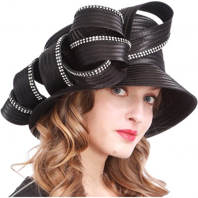 Sun Hats Womens Tea Party Church Baptism Kentucky Derby Dressy Hat - Rhinestone-black - CX18C3HZ3ZG $73.41