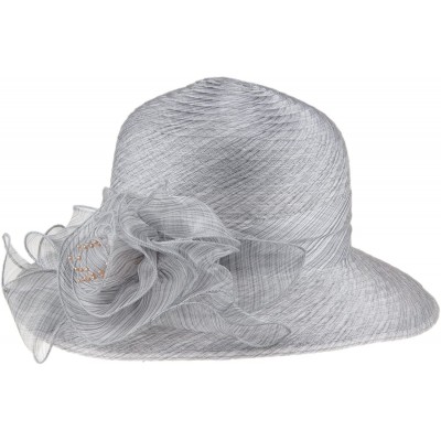 Sun Hats 1920s Womens Summer Organza Kentucky Derby Dress Bowler Sun Hat Derby Tea Party - Light Grey - CI188NCUAH5 $15.83