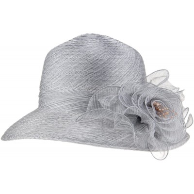 Sun Hats 1920s Womens Summer Organza Kentucky Derby Dress Bowler Sun Hat Derby Tea Party - Light Grey - CI188NCUAH5 $15.83