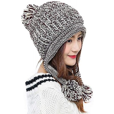 Skullies & Beanies Women Winter Soft Knitted Beanie Hat Ski Ear Flaps Caps for Girls Warm Hats - Beige - C018953T46X $25.67