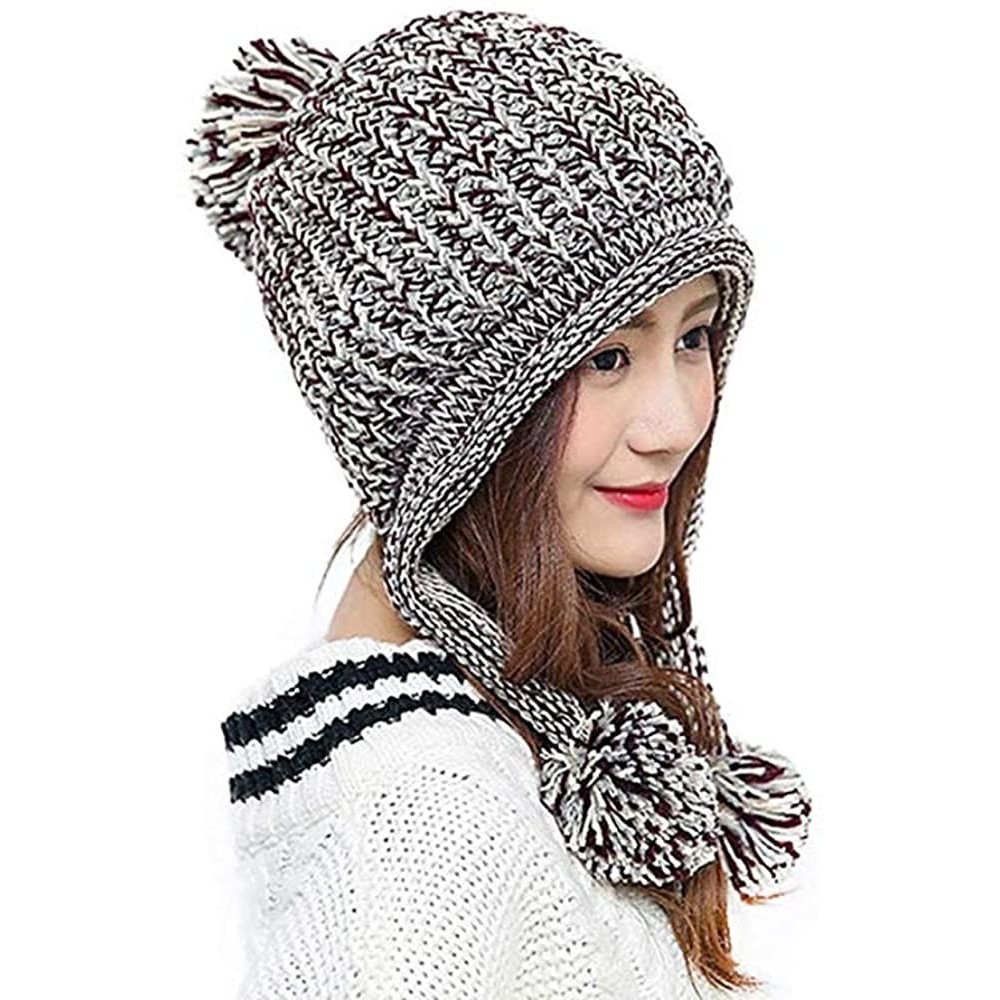 Skullies & Beanies Women Winter Soft Knitted Beanie Hat Ski Ear Flaps Caps for Girls Warm Hats - Beige - C018953T46X $16.67