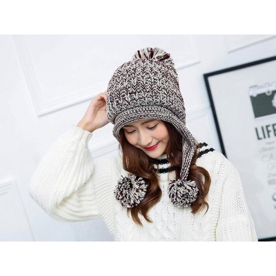 Skullies & Beanies Women Winter Soft Knitted Beanie Hat Ski Ear Flaps Caps for Girls Warm Hats - Beige - C018953T46X $16.67