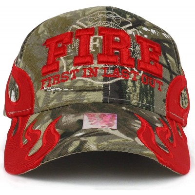 Baseball Caps Fire Department - First in Last Out Fireman Officer Gear Uniform Baseball Cap Hat Adjustable - Camo & Flame - C...